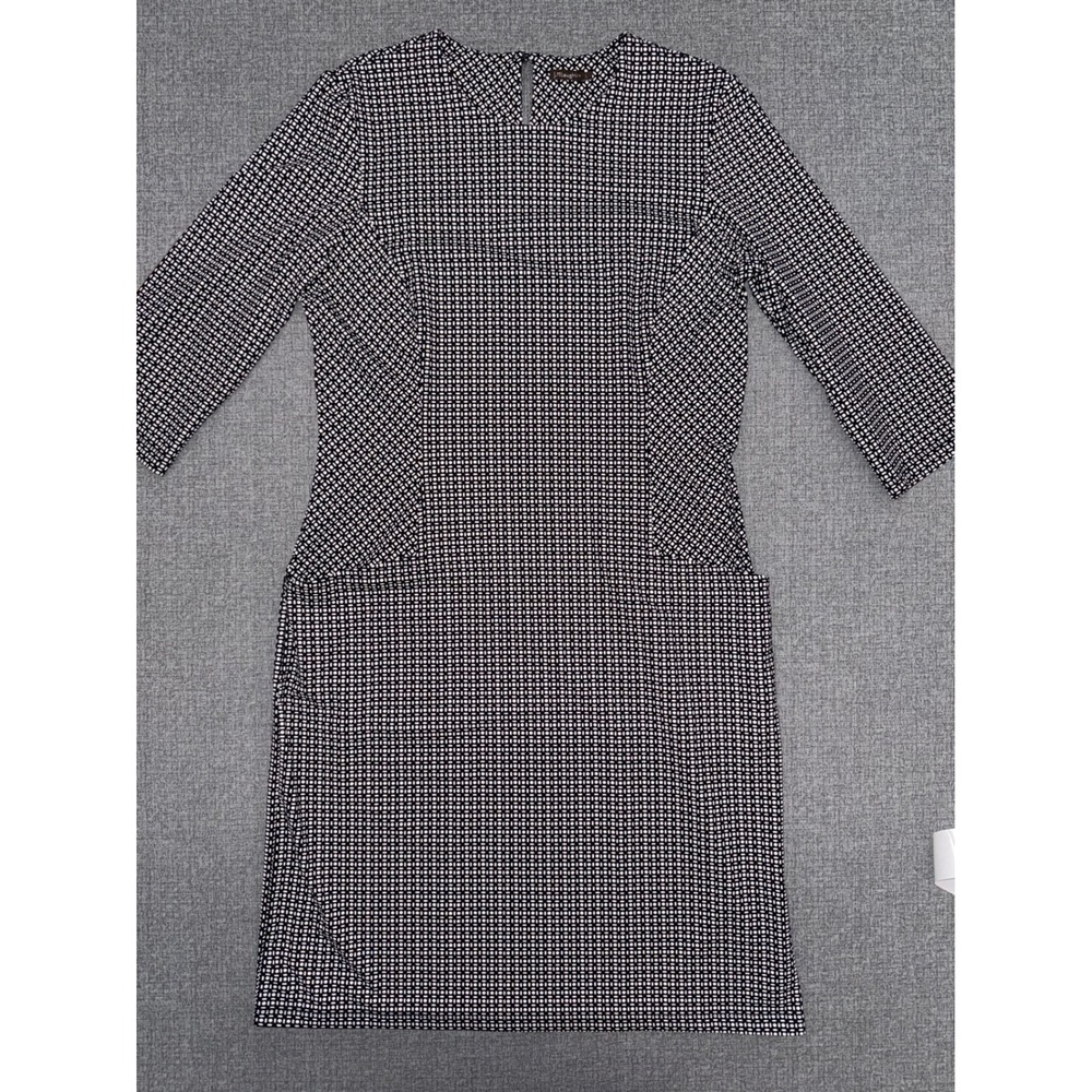 J.McLaughlin L Catalina Cloth Sheath Dress Black White 3/4 Sleeve Pockets